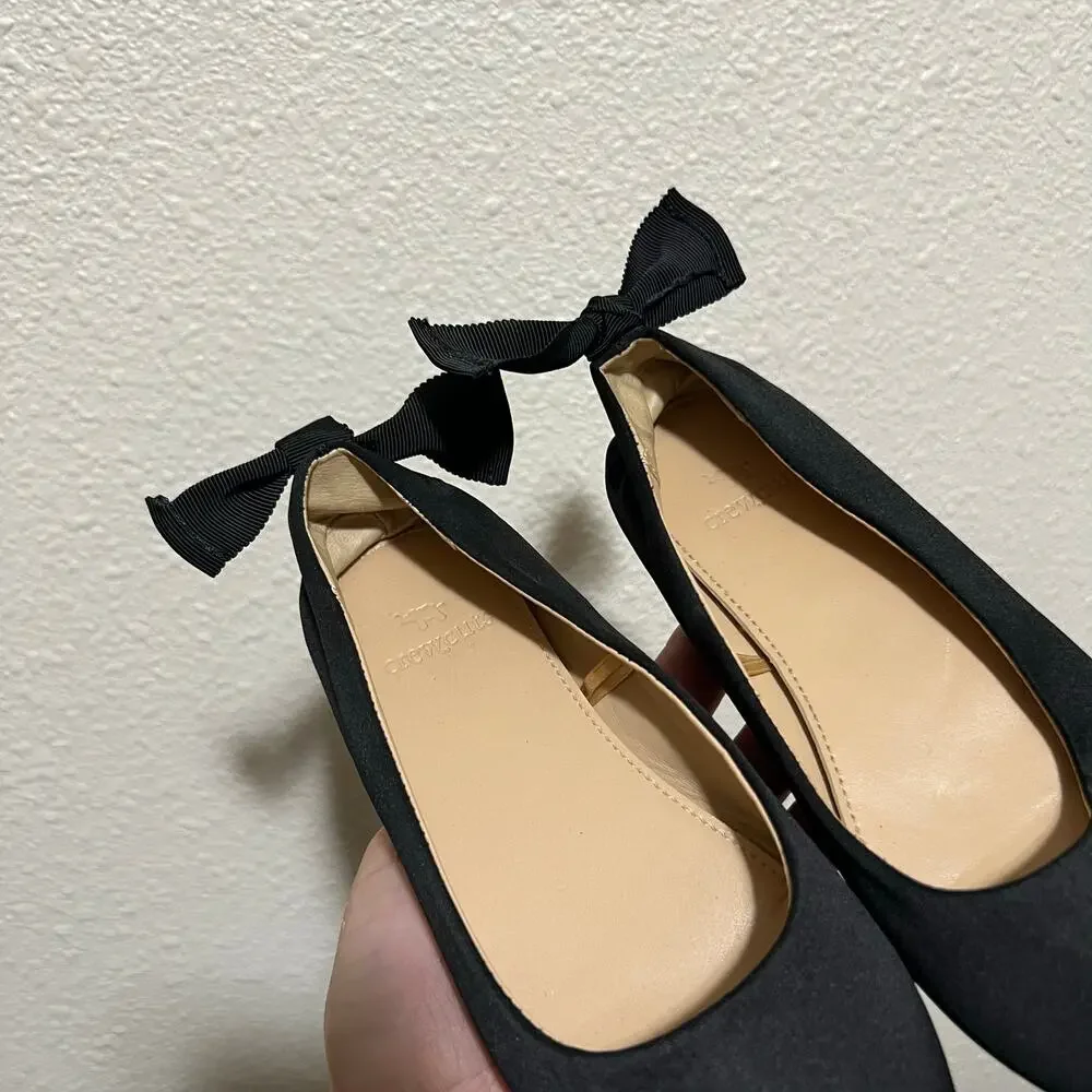 Crewcuts x black satin bow ballet flat kids 13